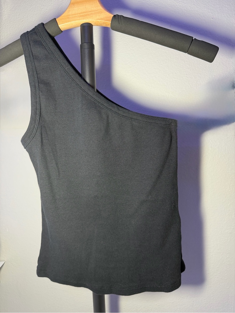 Pilcro One-Shoulder Black Ribbed Top
